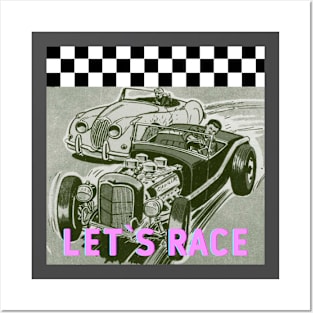 LET`S RACE VINTAGE COMICS OLD CLASSIC RACING CARS Posters and Art